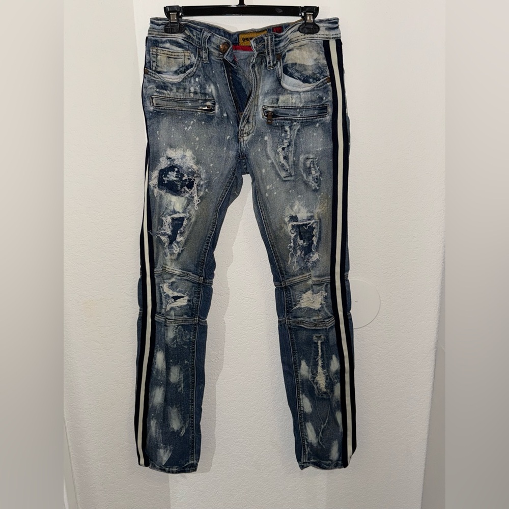 Men's Slim Straight Distressed Jeans - Blue